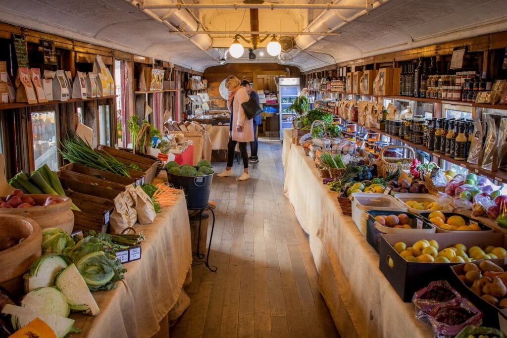 The fresh produce inside the train shop at Benton's Rise Farm