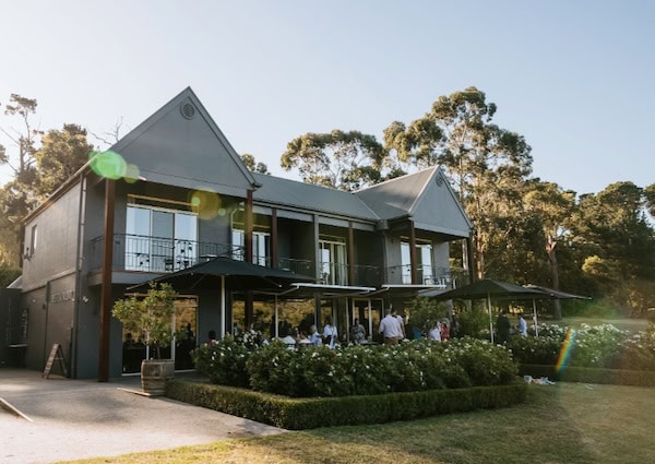 Looking up to the accommodation atop of the restaurant at Mantons Creek Estate.